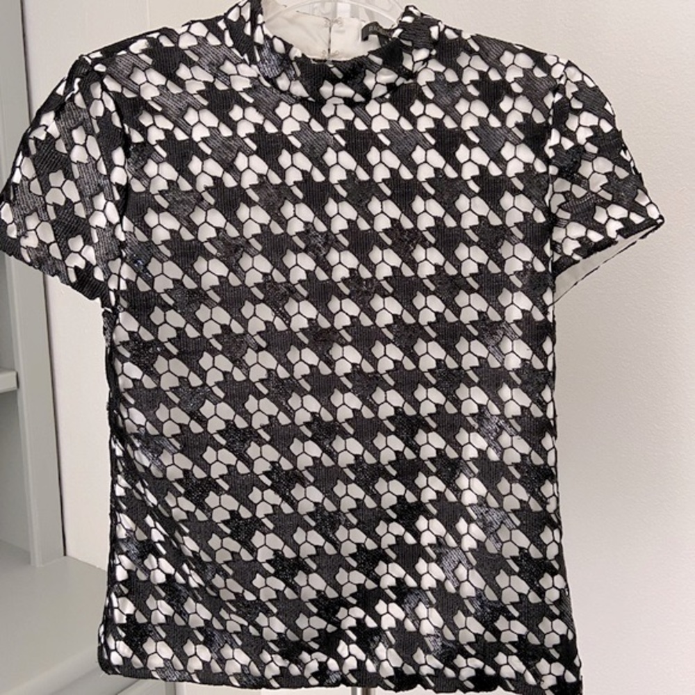 Rachel Zoe Black & White Sequin Houndstooth Top
